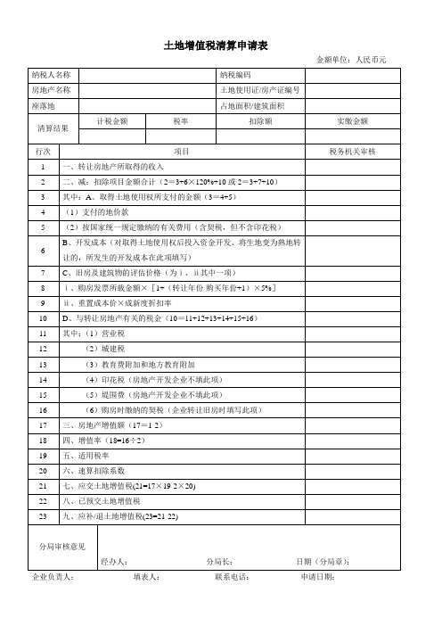 土地增值税清算申请表