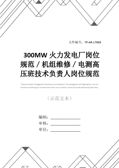 300MW火力发电厂岗位规范／机组维修／电测高压班技术负责人岗位规范正式样本