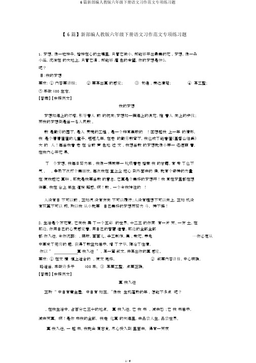 6篇新部编人教版六年级下册语文习作范文专项练习题