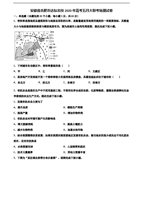 安徽省合肥市达标名校2020年高考五月大联考地理试卷含解析