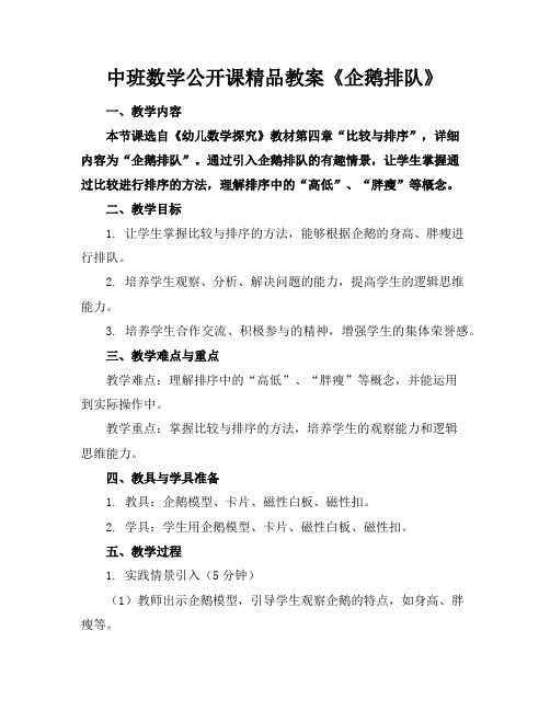 中班数学公开课精品教案《企鹅排队》