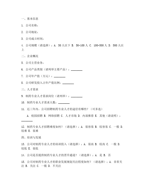 制药企业实地调查问卷模板