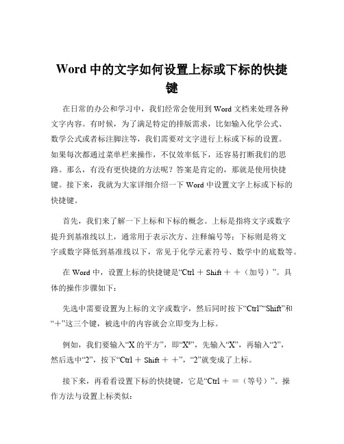 Word中的文字如何设置上标或下标的快捷键