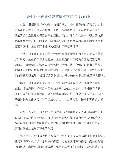 企业破产停止经营等情况下职工权益保护