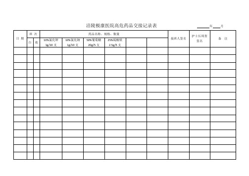 高危药品交接记录表