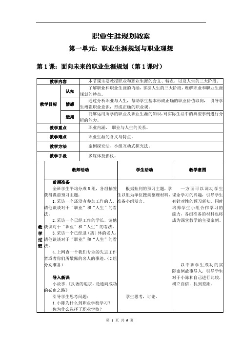 2020职业生涯规划(高教版)教案：第1课+面向未来的职业生涯规划