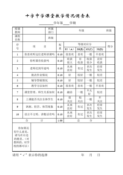 课堂教学情况调查表