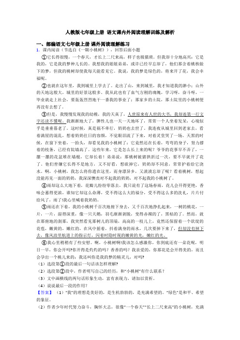 人教版七年级上册 语文课内外阅读理解训练及解析