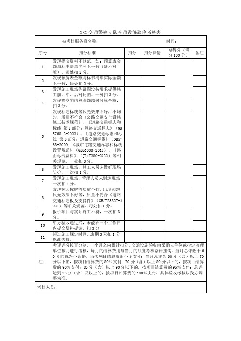 交通设施验收考核表