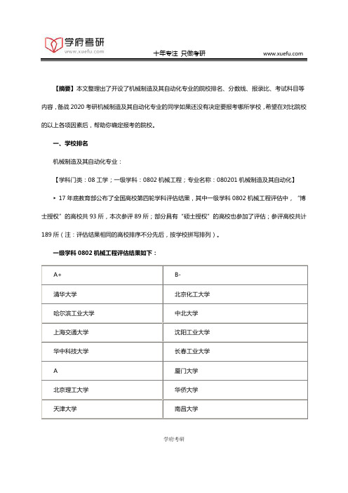 2020考研：机械制造及其自动化的院校选择