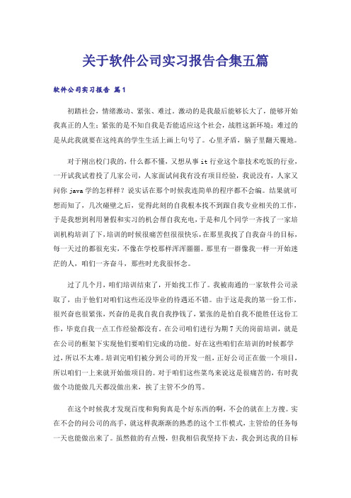 关于软件公司实习报告合集五篇