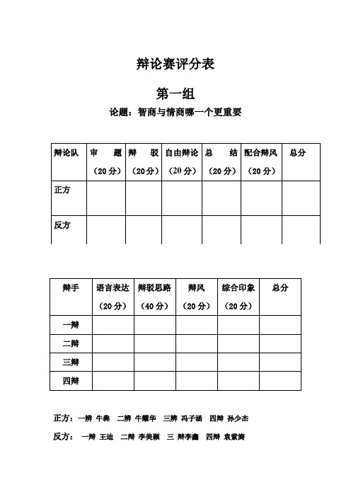 辩论赛评分表