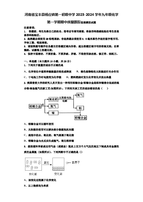 河南省宝丰县杨庄镇第一初级中学2023-2024学年九年级化学第一学期期中质量跟踪监视模拟试题含解析