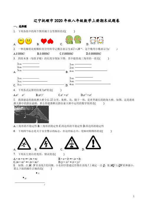 辽宁抚顺市2020年秋八年级数学上册期末试题卷附答案解析