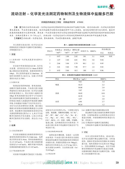 流动注射- 化学发光法测定药物制剂及生物流体中盐酸多巴胺