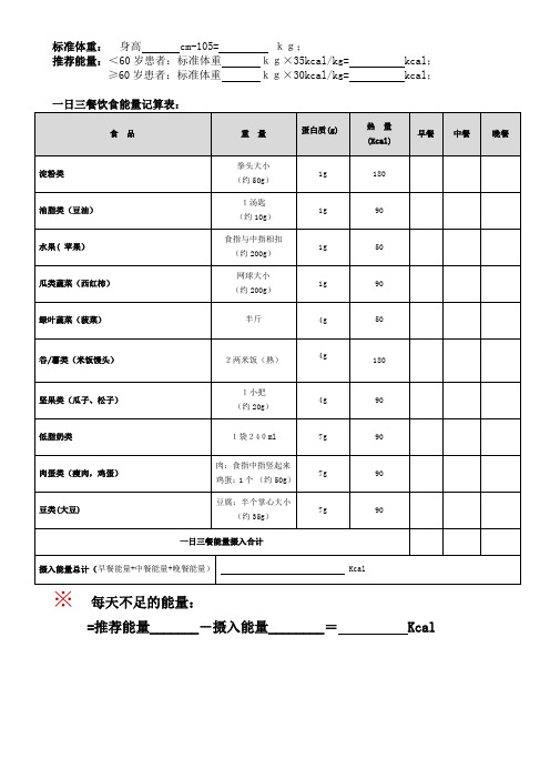 一日三餐饮食能量记算表