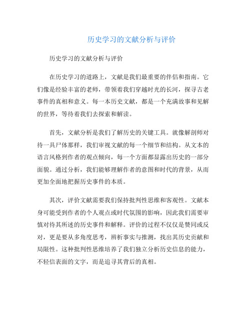 历史学习的文献分析与评价(历史文献述评)