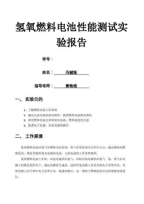 氢氧燃料电池性能测试实验报告