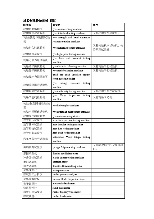 橡胶制品检验机械词汇