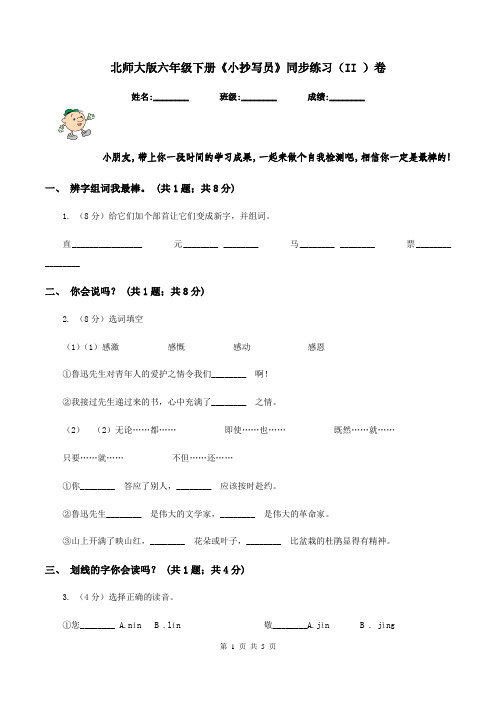 北师大版六年级下册《小抄写员》同步练习(II )卷