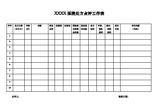 处方评价工作表