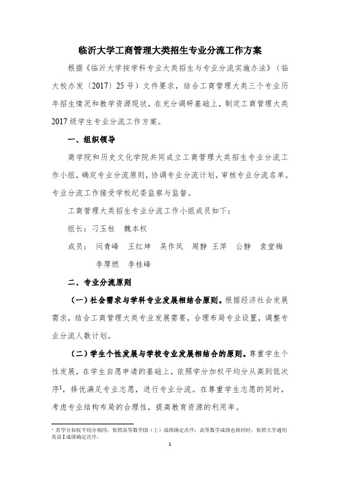 临沂大学工商管理大类招生专业分流工作方案