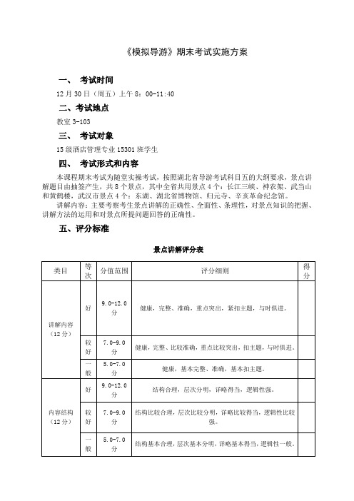 《模拟导游》期末实操考试实施方案2016