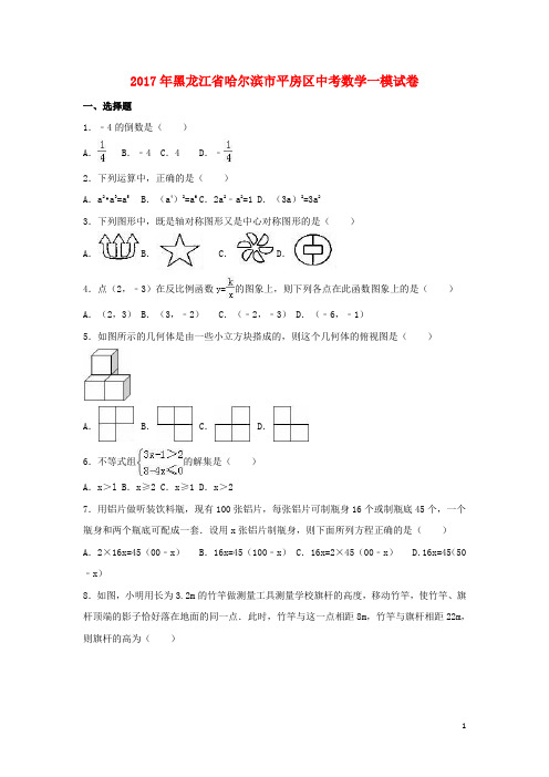 黑龙江省哈尔滨市平房区2017届中考数学一模试卷(含解析)