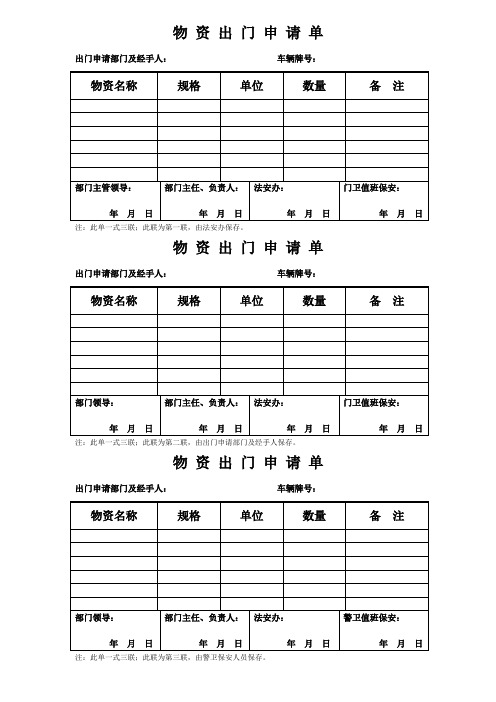 物资出门申请单