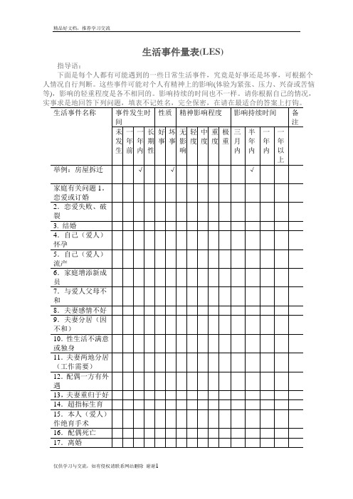 最新生活事件量表(LES)