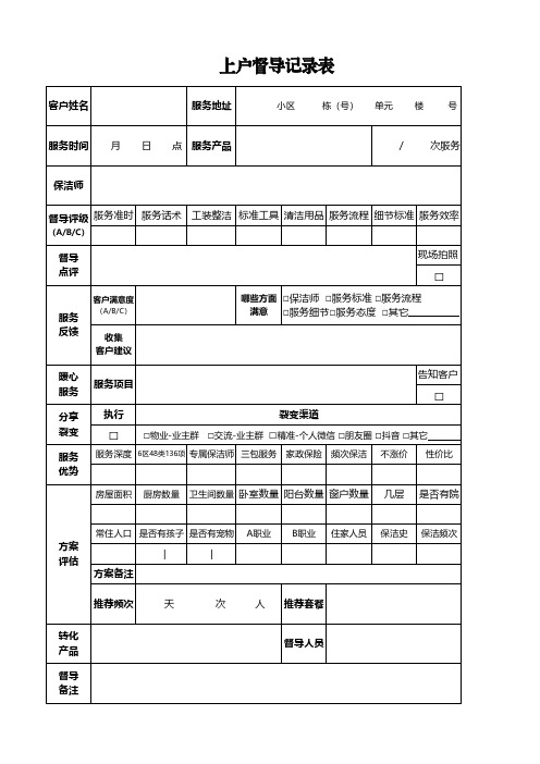 日式保洁-上户督导记录表