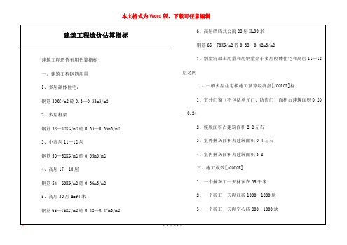 建筑工程造价估算指标