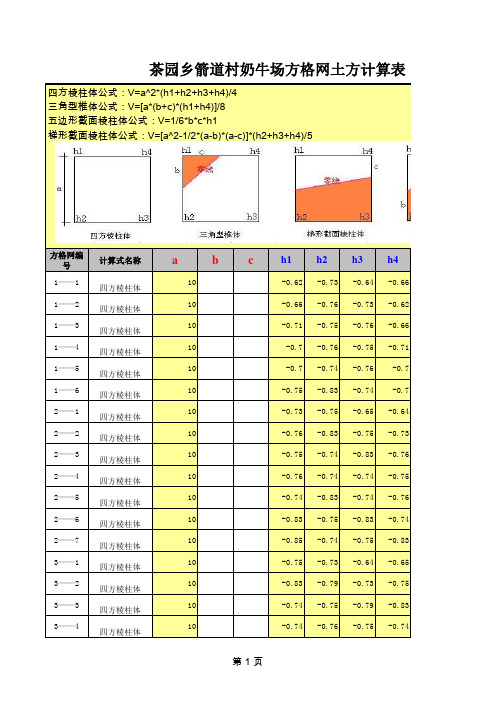 方格网土方计算表