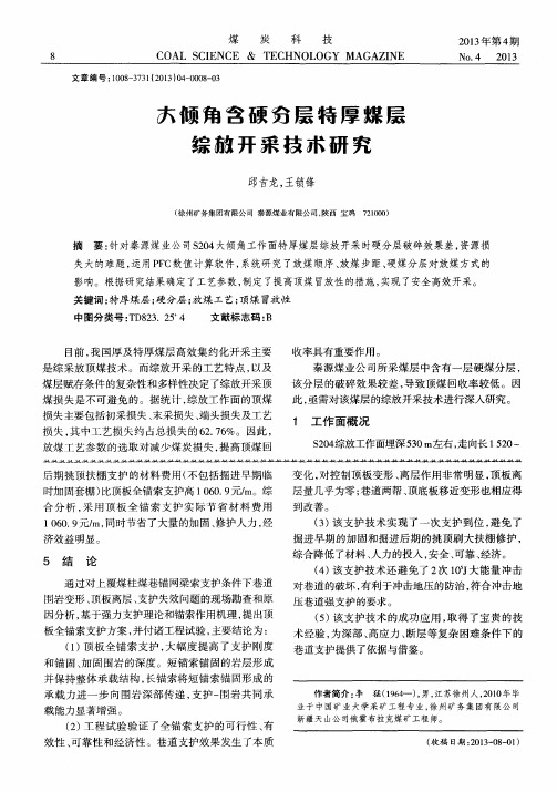 大倾角含硬分层特厚煤层综放开采技术研究