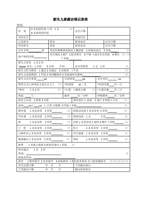 新生儿家庭访视记录表