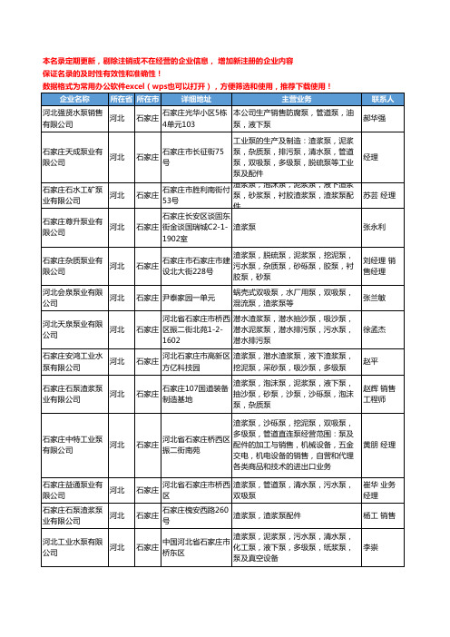 2020新版河北省石家庄泵和真空设备工商企业公司名录名单黄页联系方式大全38家