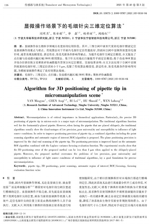 显微操作场景下的毛细针尖三维定位算法