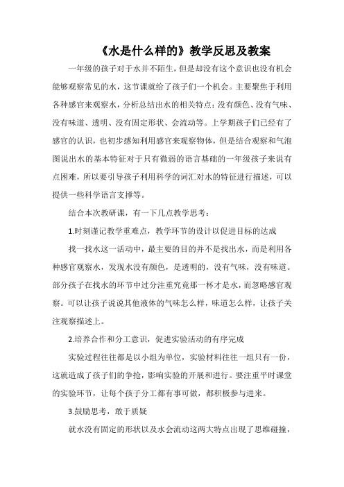 《水是什么样的》教学反思及教案