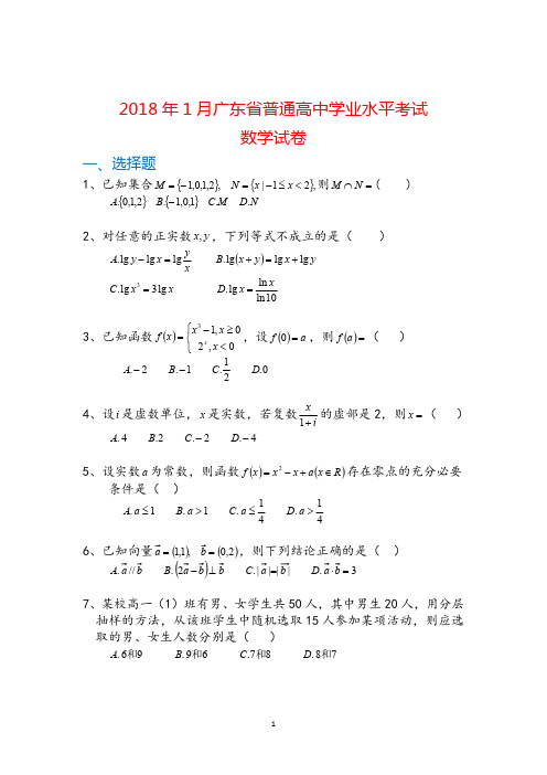 2018学业水平测试：数学(1)