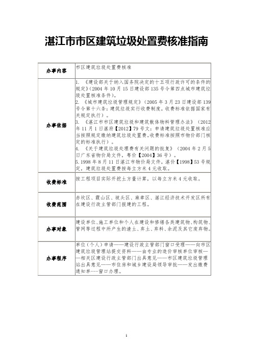 湛江区建筑垃圾处置费核准