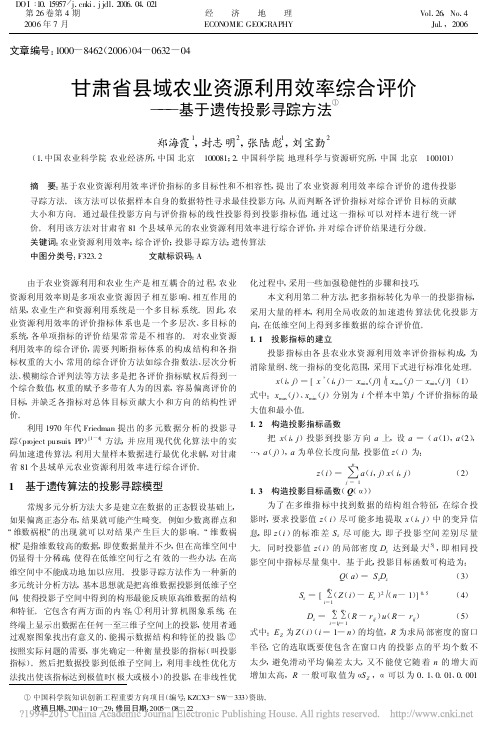 甘肃省县域农业资源利用效率综合评价_基于遗传投影寻踪方法_郑海霞