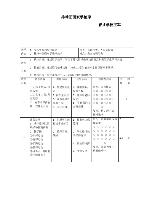 正面双手垫球教案