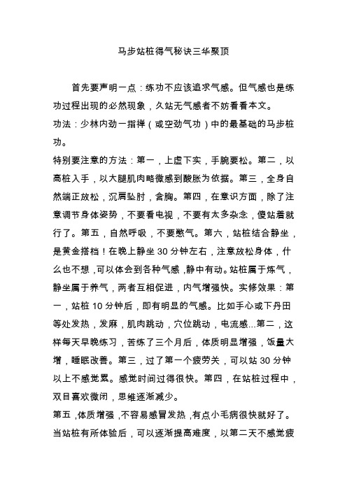 马步站桩得气秘诀三华聚顶