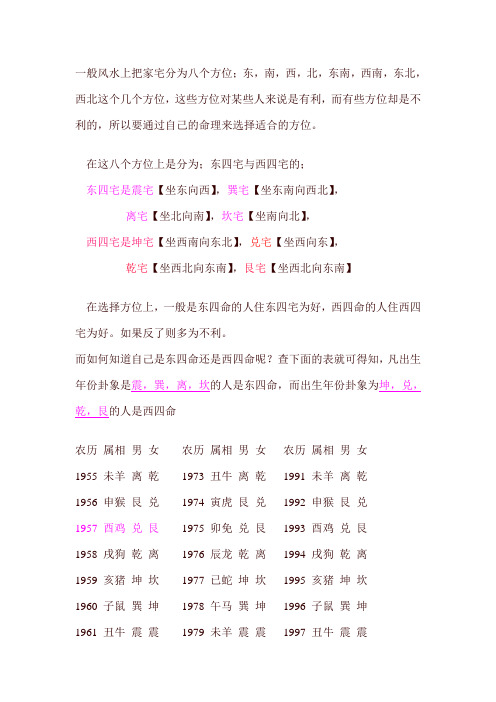 东西四命方位
