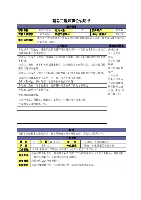 职位说明书：副总工程师