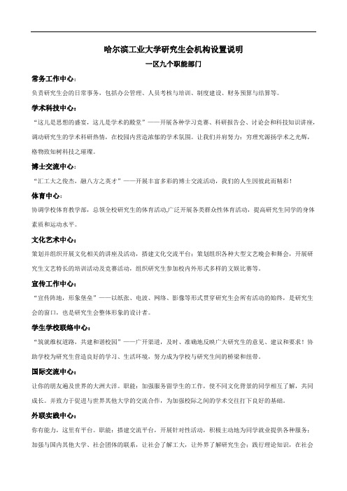 哈尔滨工业大学研究生总会机构设置说明