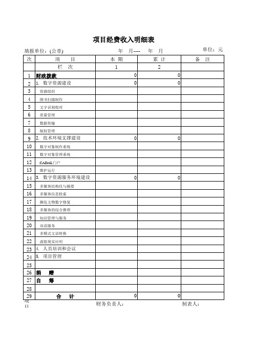 项目经费收入明细表Excel图表 