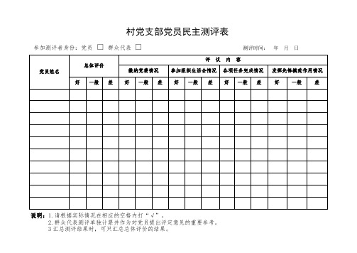 村党支部党员民主测评表