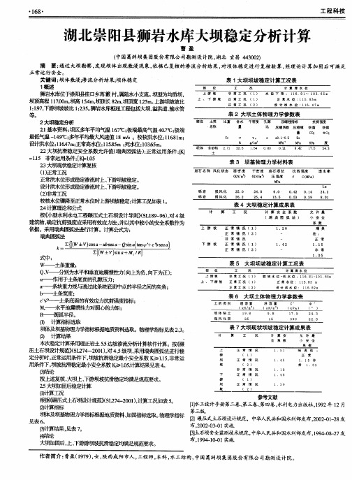 湖北崇阳县狮岩水库大坝稳定分析计算