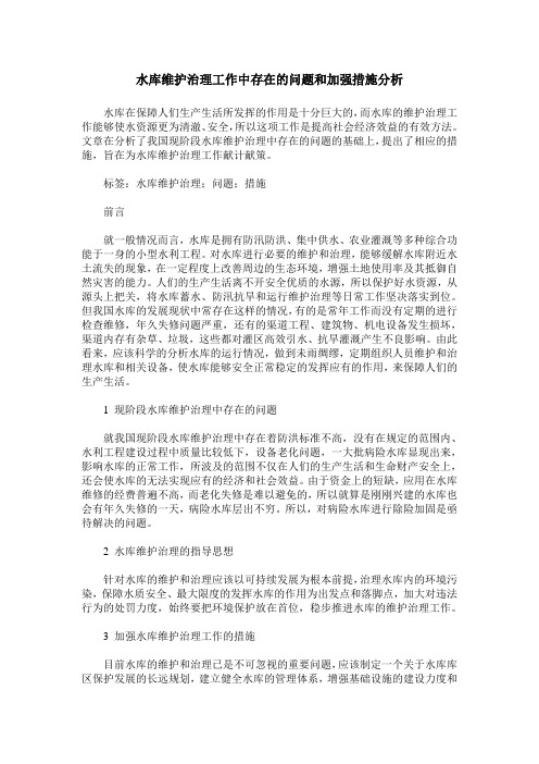 水库维护治理工作中存在的问题和加强措施分析